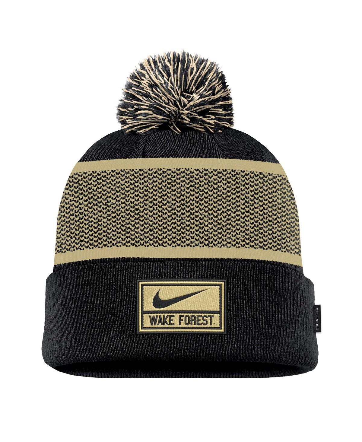Nike Big Boys And Girls Black Wake Forest Demon Deacons 2024 Sideline Peak Cuffed With Pom Knit Hat In Black