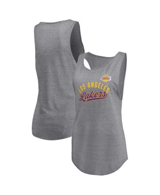 Fanatics - Women's Heathered Gray Los Angeles Lakers Quality Time Open Scoop Neck Tri-Blend Tank Top