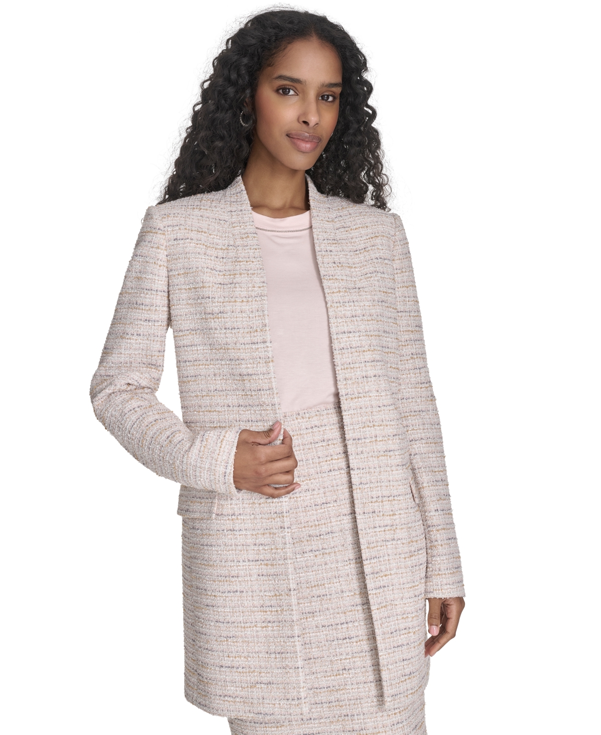 CALVIN KLEIN WOMEN'S TWEED OPEN-FRONT LONG-SLEEVE BLAZER 