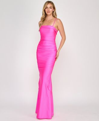 Juniors' Strapless Satin Tube Gown