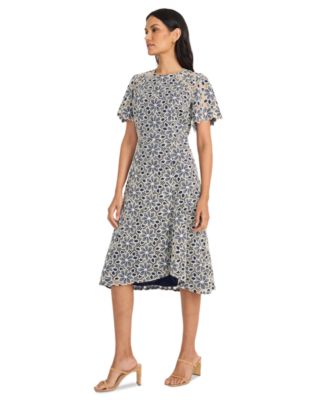Women's Floral-Lace Short-Sleeve Midi Dress