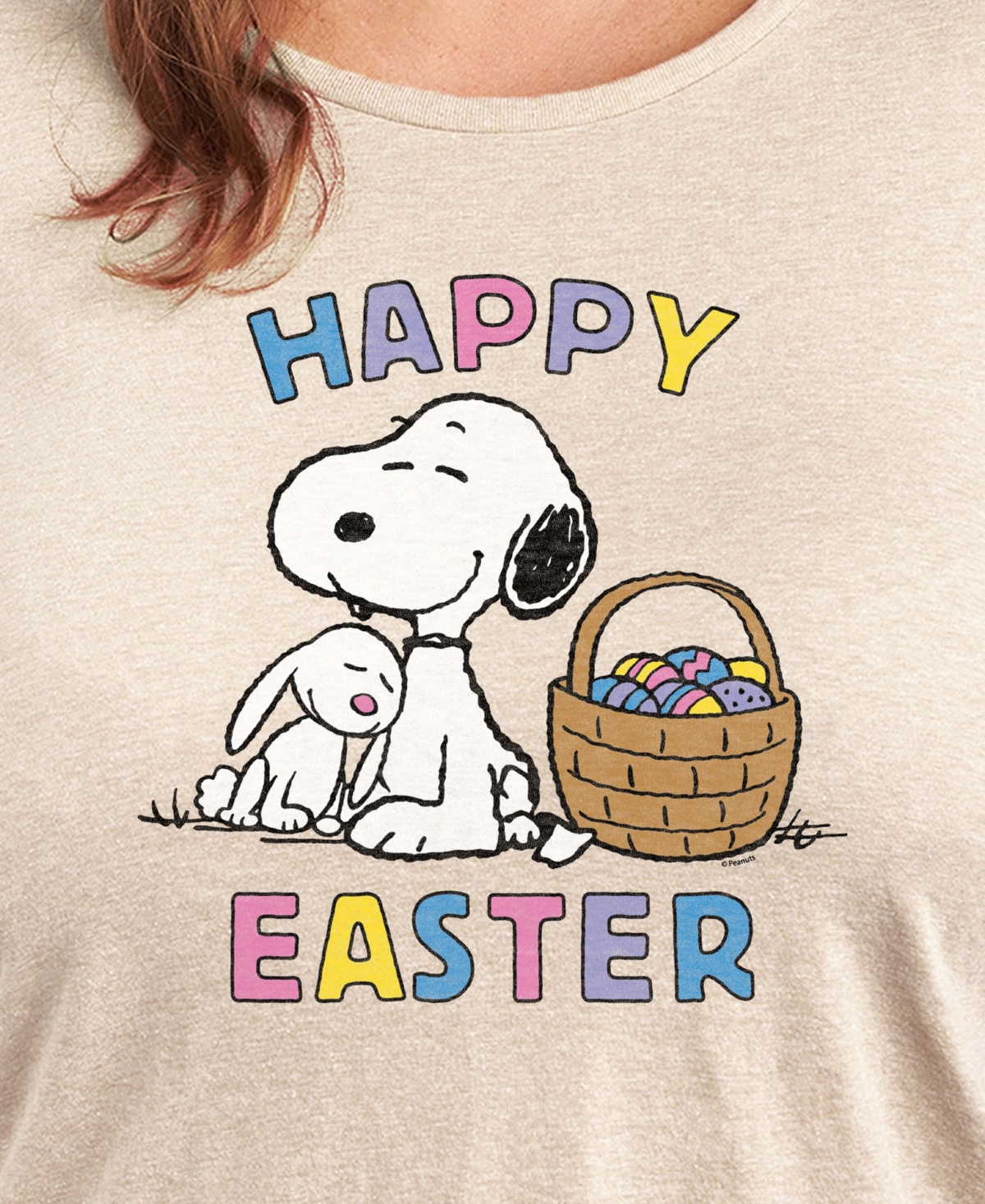 Hybrid Apparel Trendy Plus Size Peanuts Happy Easter Graphic Crew Neck T-shirt In Beige,khaki