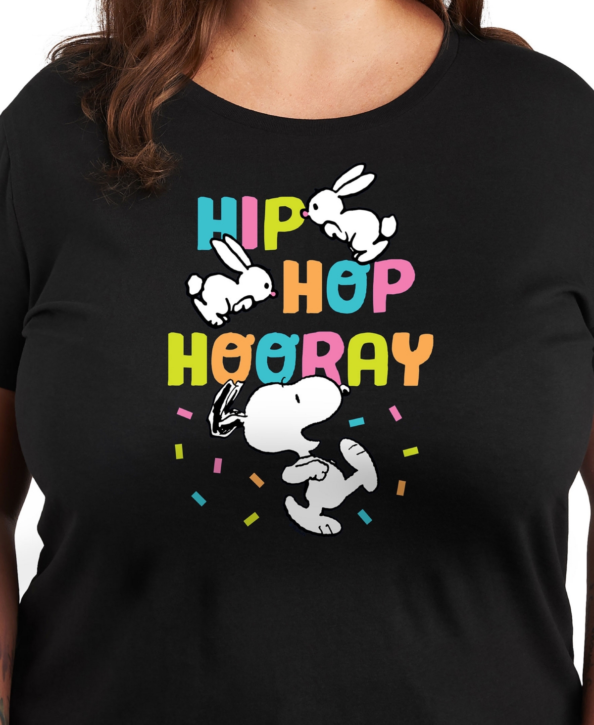 Hybrid Apparel Trendy Plus Size Peanuts Hip Hop Hooray Easter Graphic Crew Neck T-shirt In Black