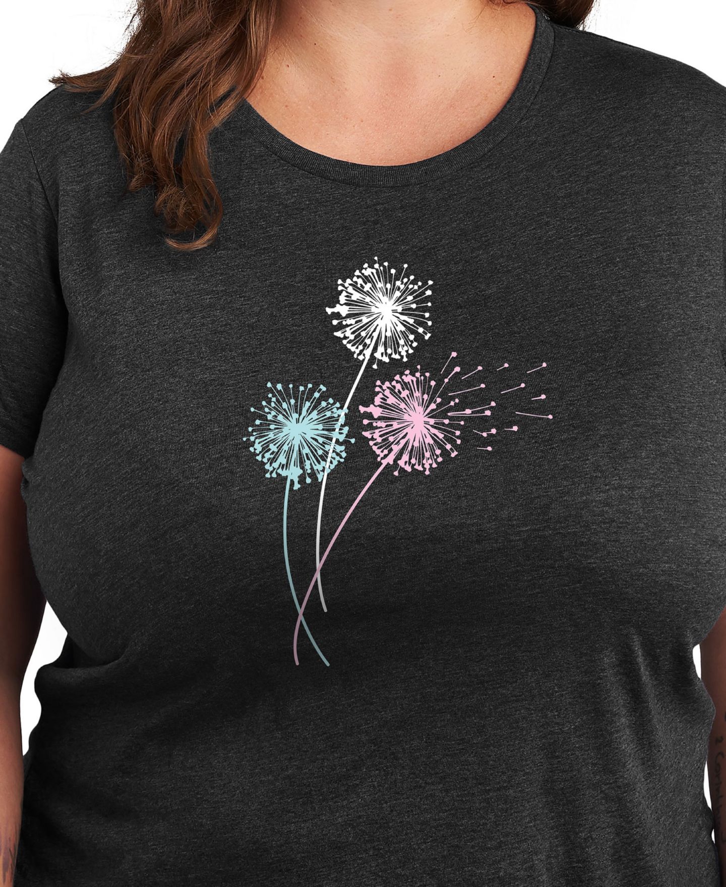 Женская рубашка Hybrid Apparel Trendy Plus Size Dandelions Graphic Crew NeckT-Shirt, цвет: Серый — фото 3