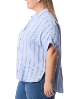 Plus Size Cuffed-Sleeve Button-Front Shirt, Exclusively at Macy's
