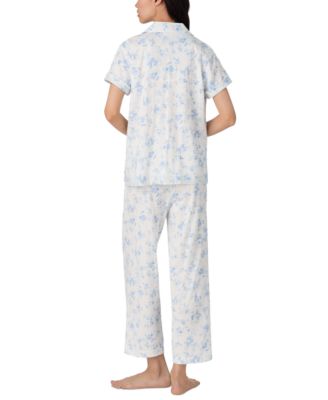 Women's Notched-Collar Cropped Pajama Set