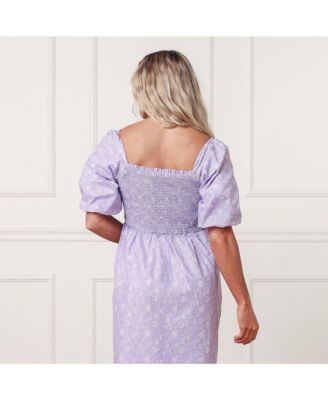 Womens' Bubble Sleeve Smocked Bodice Dress