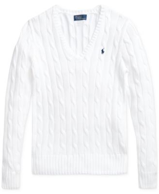 Women's Cable-Knit Cotton V-Neck Sweater