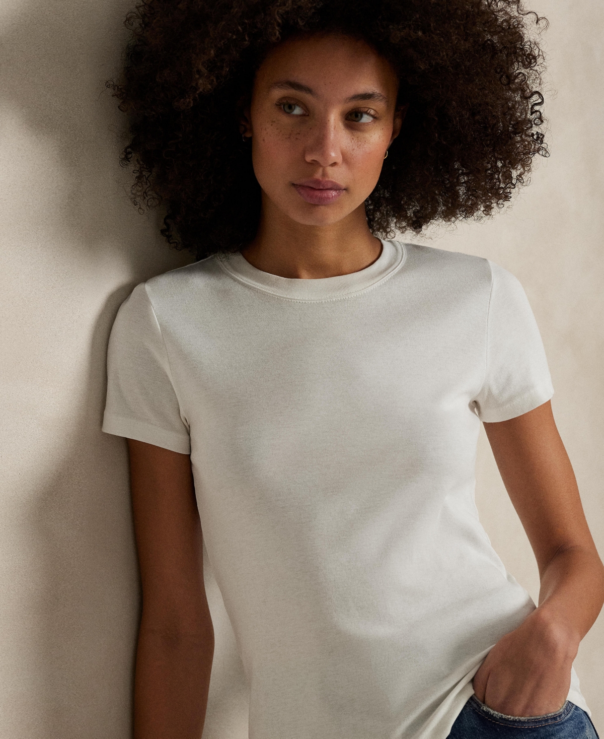 Polo Ralph Lauren Cotton Jersey Cropped Crewneck Tee In White