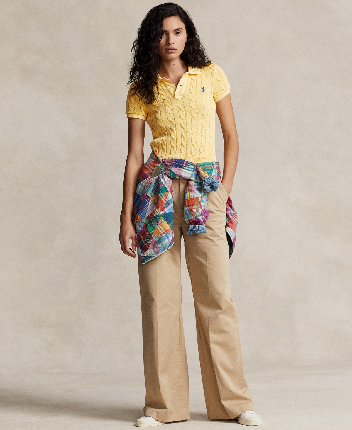 Shop Polo Ralph Lauren Women's Cable-knit Polo Shirt In Fall Yellow