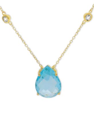 Macy's - Swiss Blue Topaz (12 ct. t.w.) & White Topaz (3/8 ct. t.w.) Pendant Necklace in 10k Gold-Plated Sterling Silver