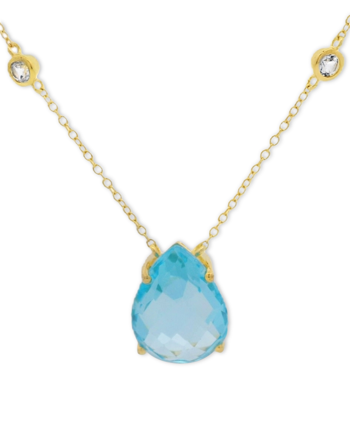 Macy's Swiss Blue Topaz (12 Ct. T.w.) & White Topaz (3/8 Ct. T.w.) Pendant Necklace In 10k Gold-plated Ster In Swiss Blue Topaz