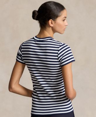 Women's Striped Ribbed Cotton Crewneck Tee