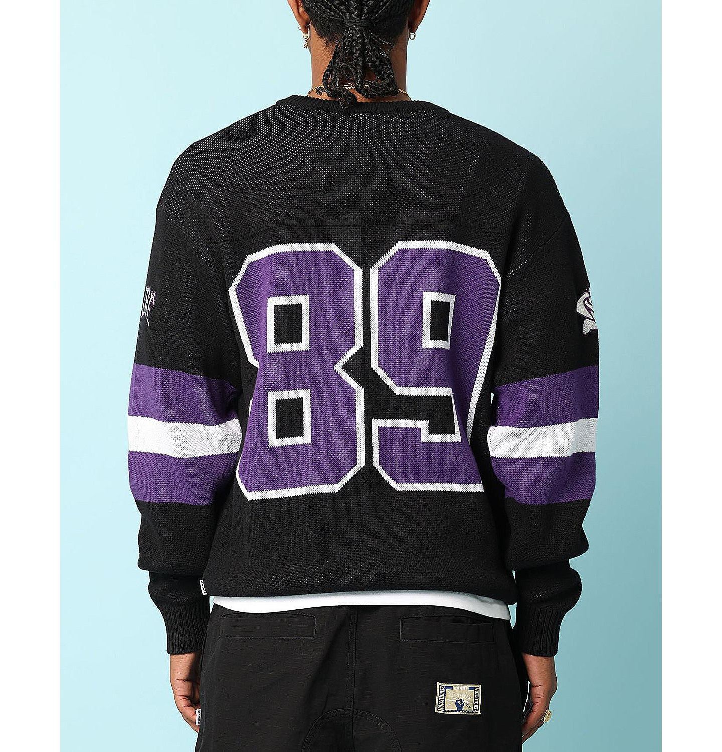 Мужской свитер CARRE Gridiron Knitted Sweater- Black, 2XL, цвет: Чёрный / Фиолетовый — фото 2