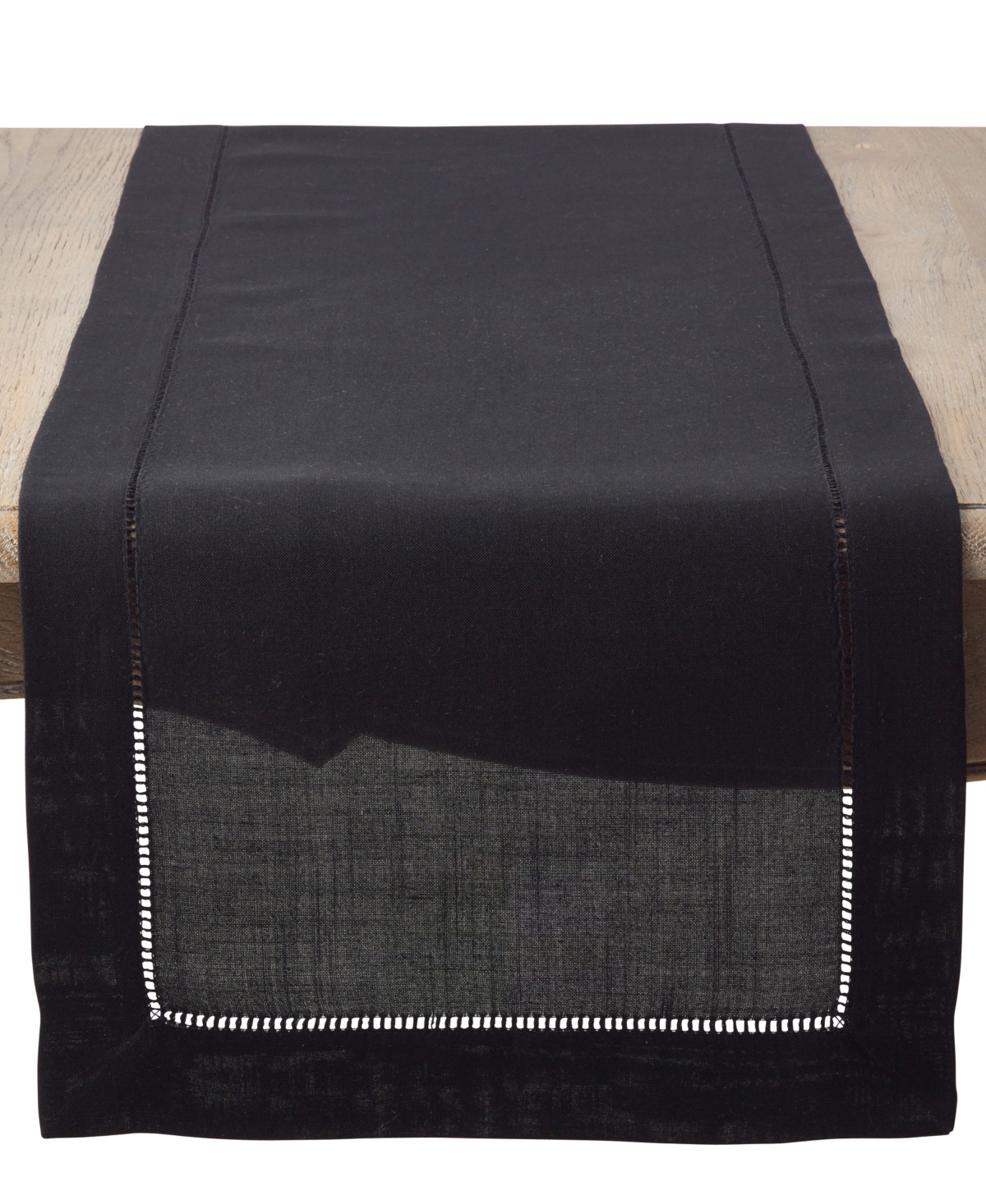 Saro Lifestyle Hemstitched Border Table Runner, 16" X 54" In Black