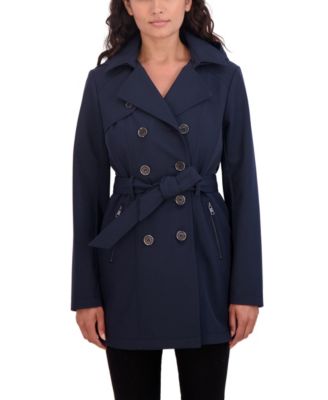 Women's Belted Double Breasted Soft Shell Trench Coat With Detachable Hood