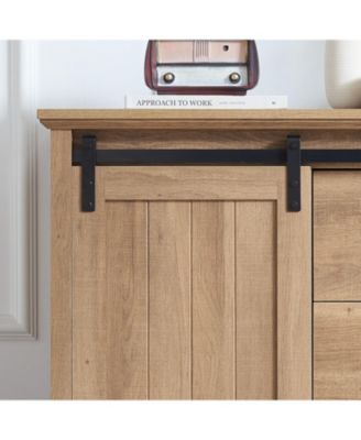 5 Drawers Dresser w/Sliding Barn Door, Farmhouse Modern Tall Dresser 5 Chest of Drawers