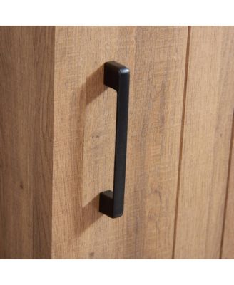 5 Drawers Dresser w/Sliding Barn Door, Farmhouse Modern Tall Dresser 5 Chest of Drawers