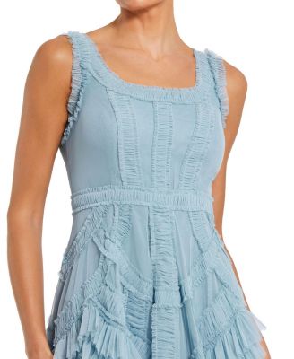 Women's Scoop Neck Sleeveless Mesh Micro Ruffle Midi Dress