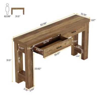 63" Console Table with 2 Drawers, Farmhouse Entryway Table with H-Shaped Sturdy Legs