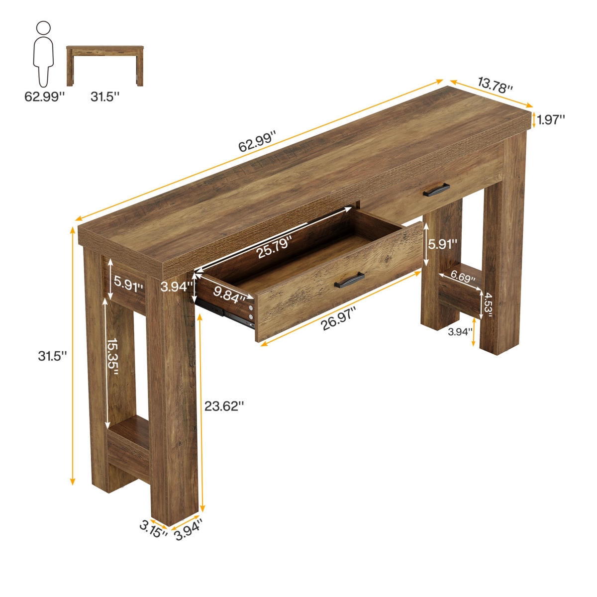 Tribesigns 3-Tier Narrow Side Table with Storage,Wood Sofa Side Table with Geometric Metal Frame,Industrial Nightstand and Bedside End Table