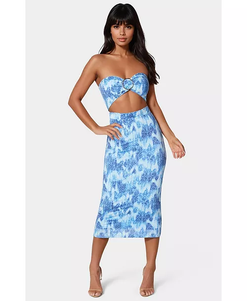 women's printed front cutout midi dress