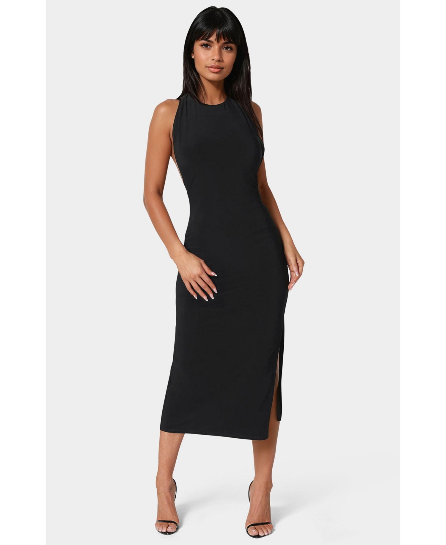 Women's High Neck Cowl Maci with Slit Dress