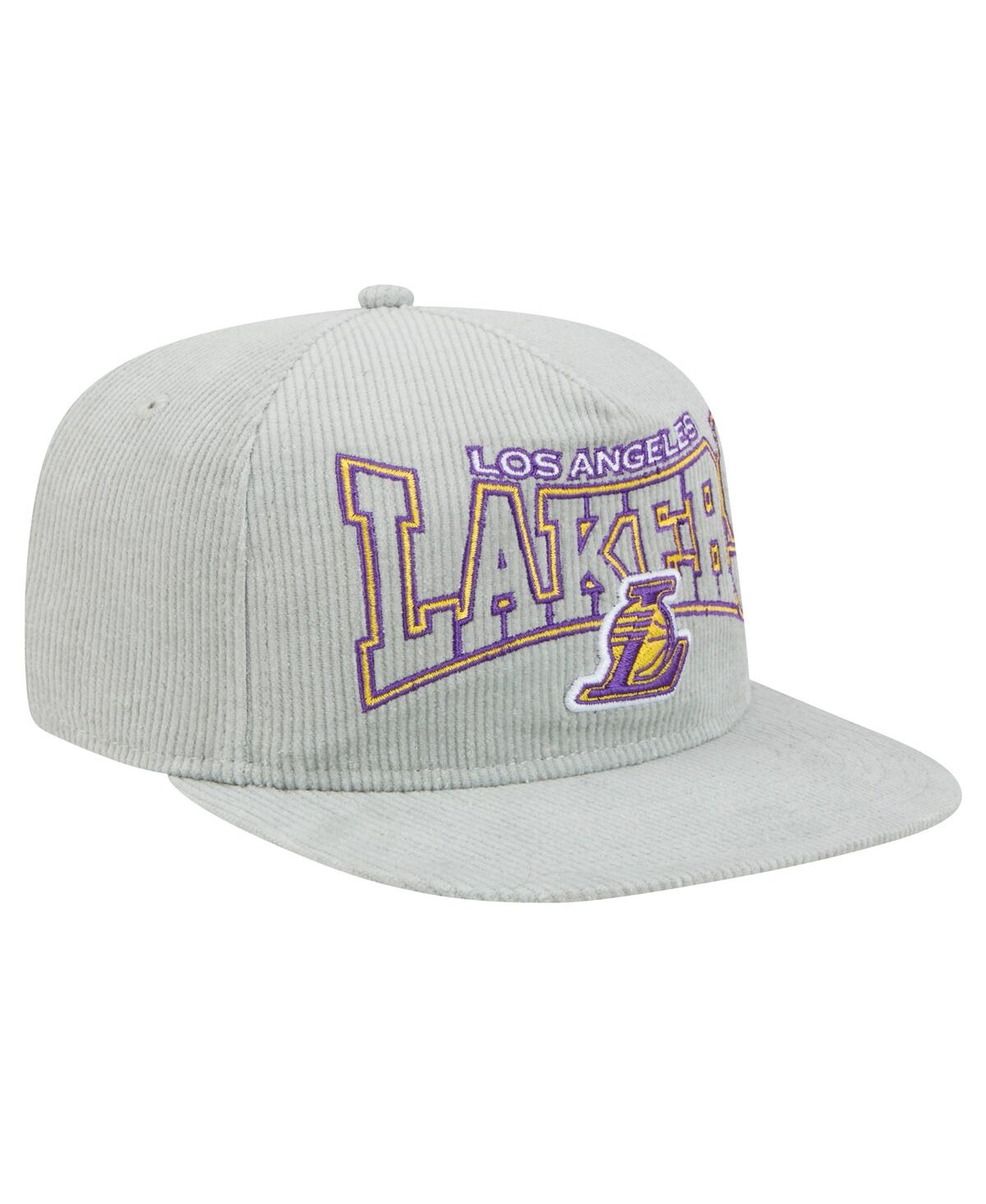 New Era Men's Gray Los Angeles Lakers Throwback Corduroy Golfer Snapback Hat In Gray