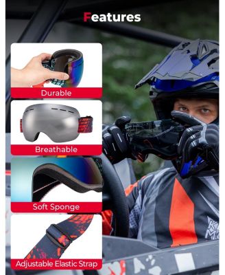 Dirt Bike Goggles - 4.4 Ounces Lightweight Frameless Broad Clear Vision UV Protection Motorcycle UTV Goggles for Men Women