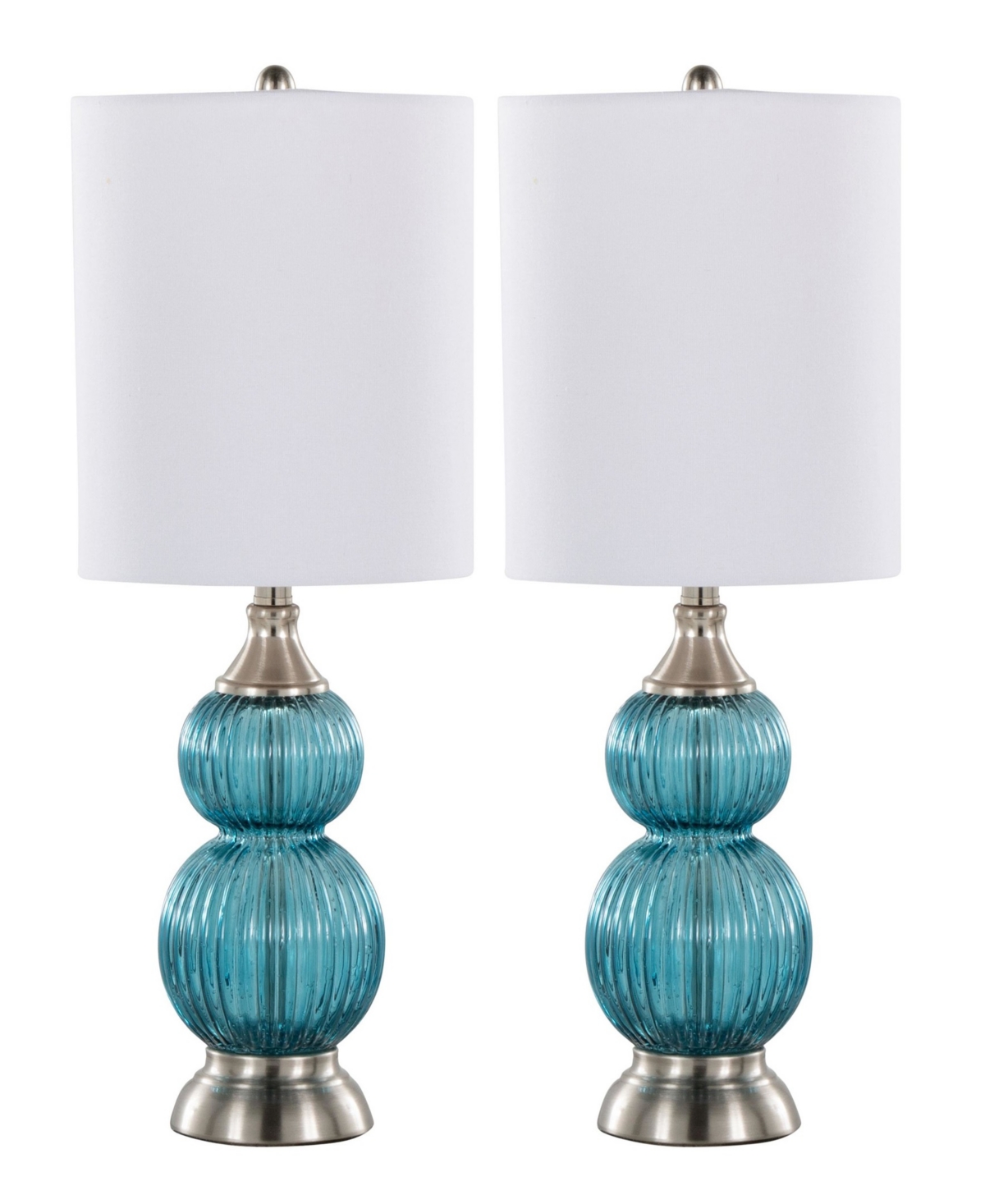 Lumisource Belle 20" Glass Accent Lamp, Set Of 2 In Sapphire Blue,white,silver