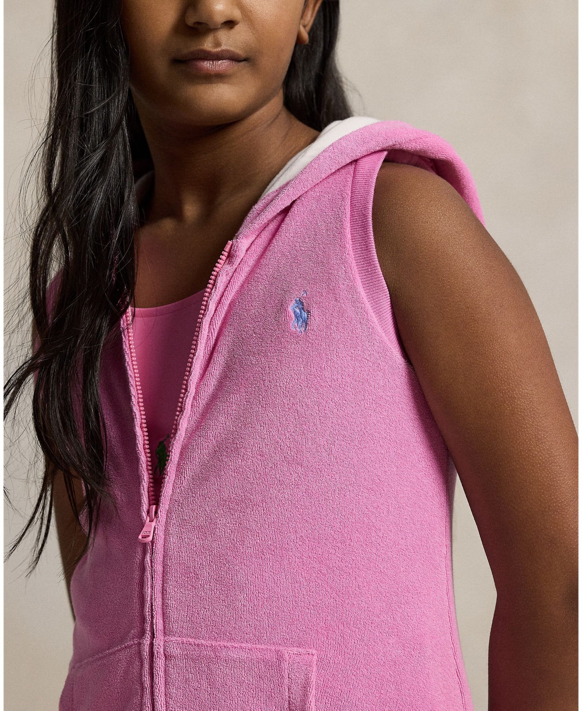 Polo Ralph Lauren Hooded Terry Cover-up In Laguna Pink,nevis