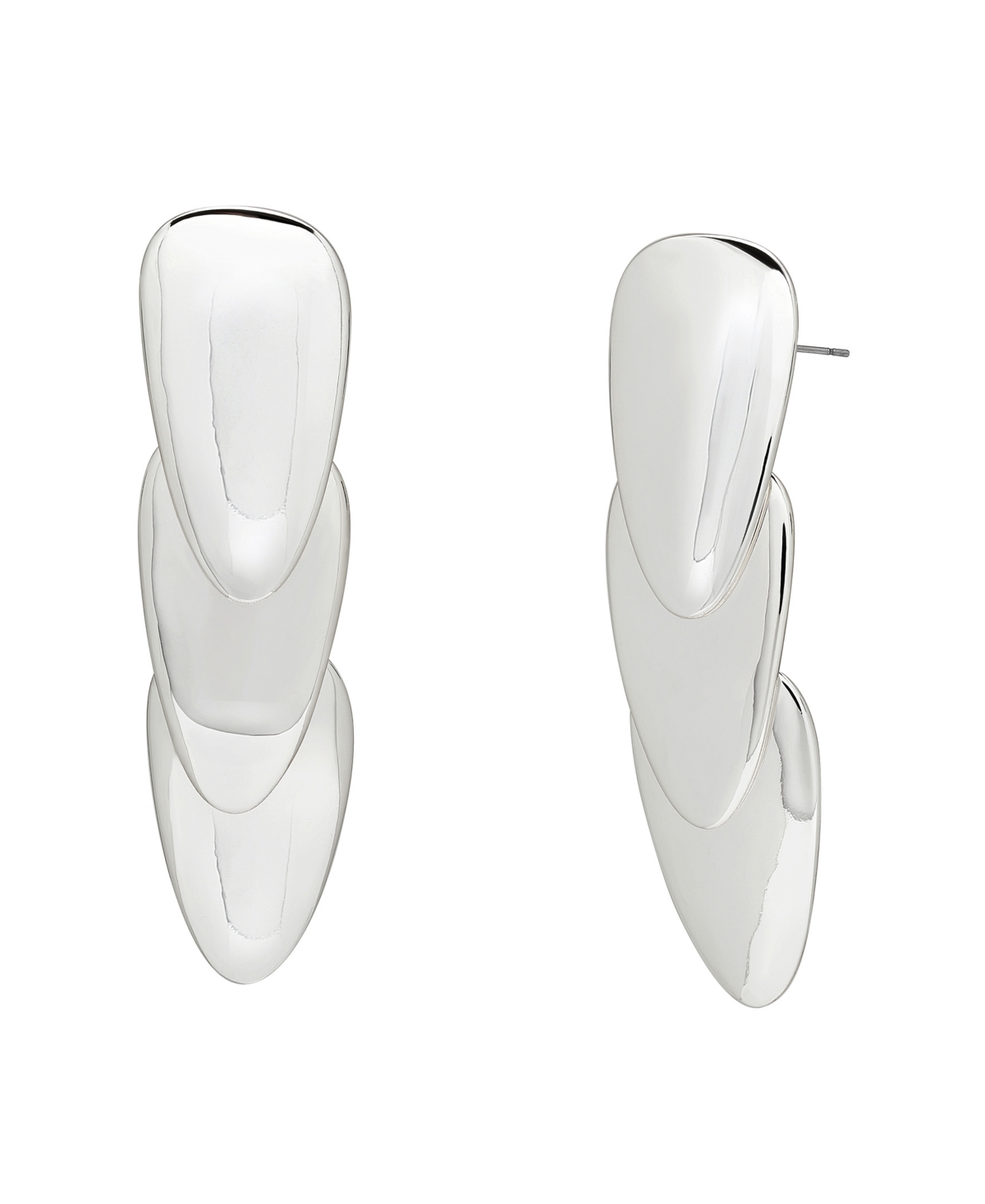 Silver Leaf Layered Linear Earrings - Silver
