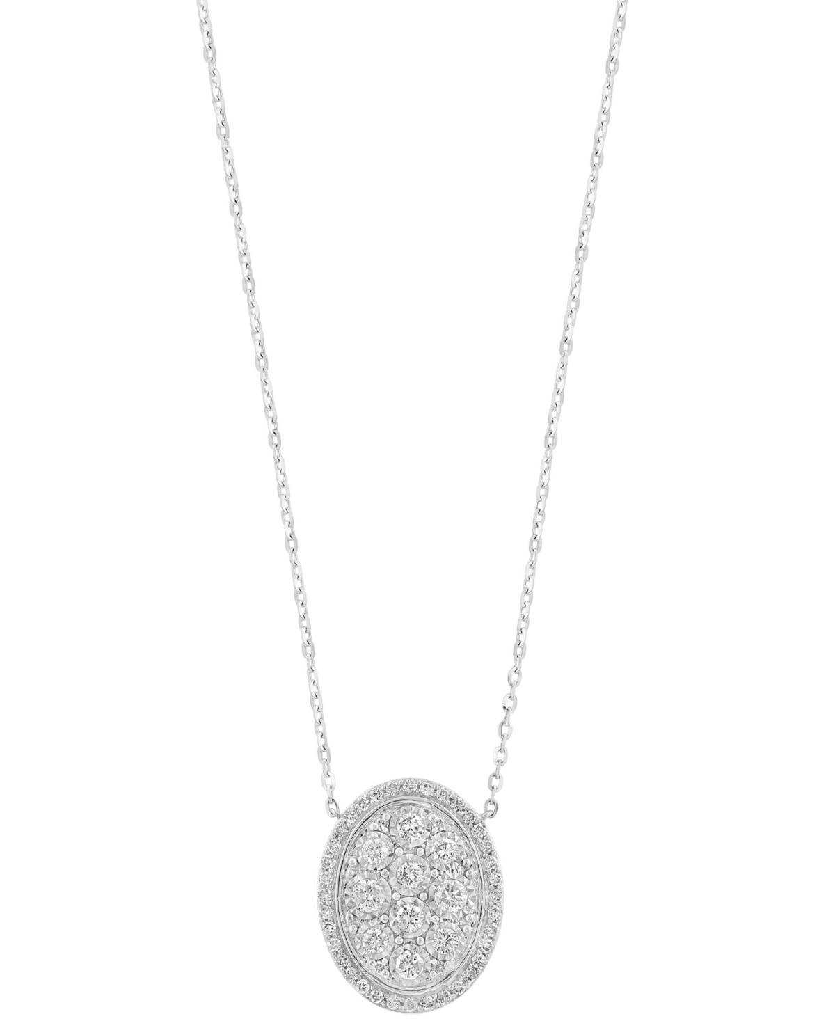 Effy Collection Effy Diamond Cluster Oval Halo 18" Pendant Necklace (5/8 Ct. T.w.) In Sterling Silver In Sterling Silver