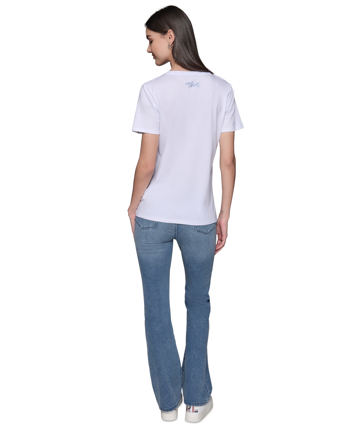 Karl Lagerfeld Women's Embellished Stripe Crewneck Tee In White  Blue