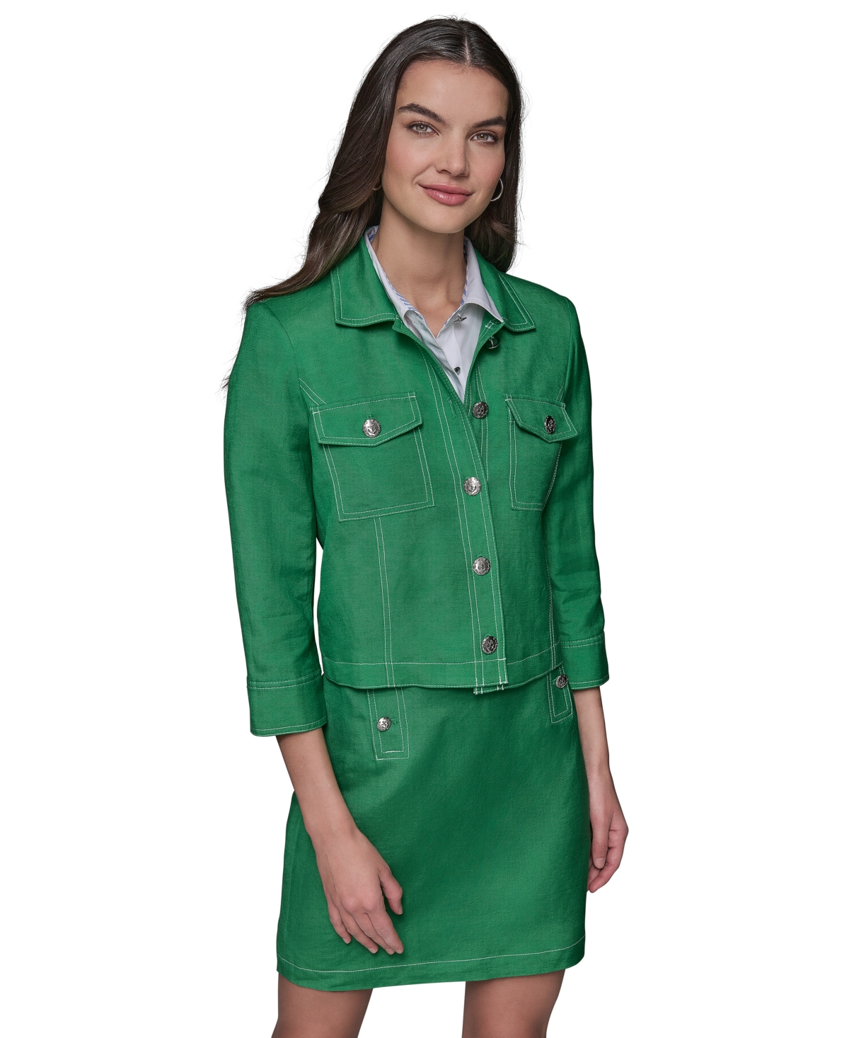 KARL LAGERFELD WOMEN'S LINEN-BLEND 3/4-SLEEVE JACKET 