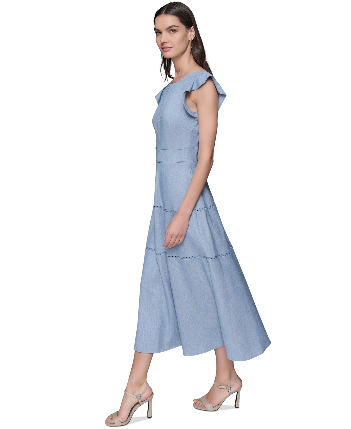 Karl Lagerfeld Lace Trim Midi Dress In Chambray Blue