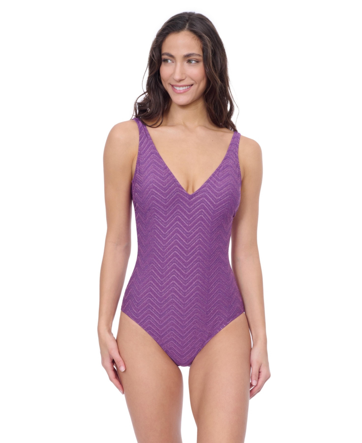 Profile by Gottex Women's Blend V Neck Texture One Piece - Purple