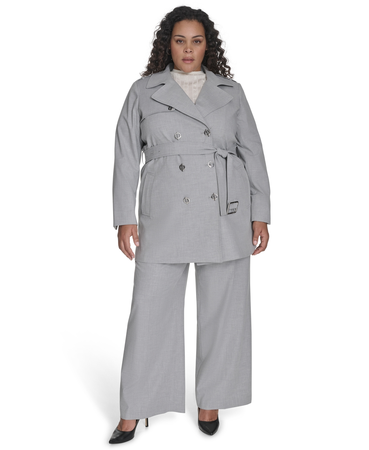 CALVIN KLEIN PLUS SIZE DOUBLE-BREASTED BELTED TRENCH COAT 