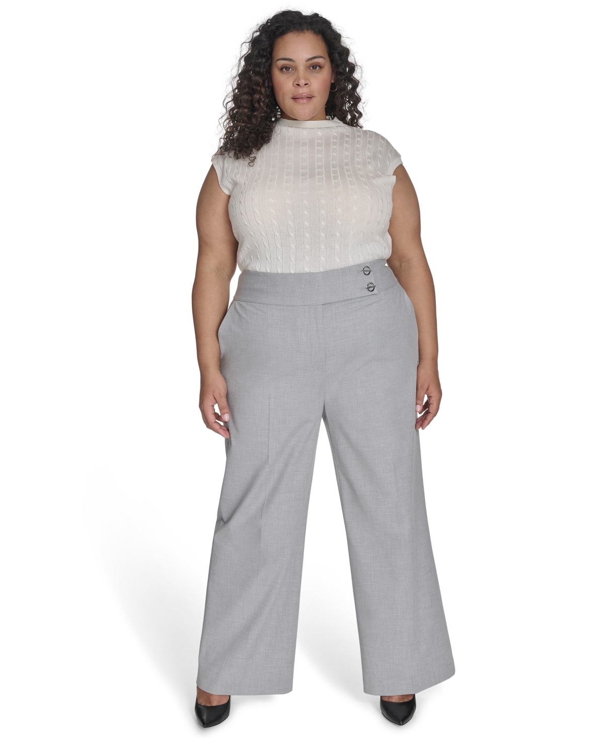 Shop Calvin Klein Plus Size High Rise Wide-leg Pants In Light Heather Multi