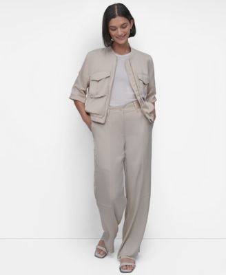 Dkny Womens Short Sleeve Zip Front Jacket High Rise Wide Leg Pants