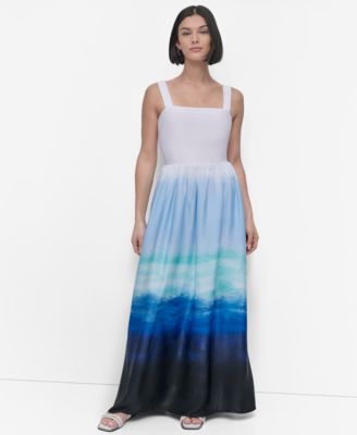 DKNY - Women's Sleeveless Printed Satin Maxi Dress