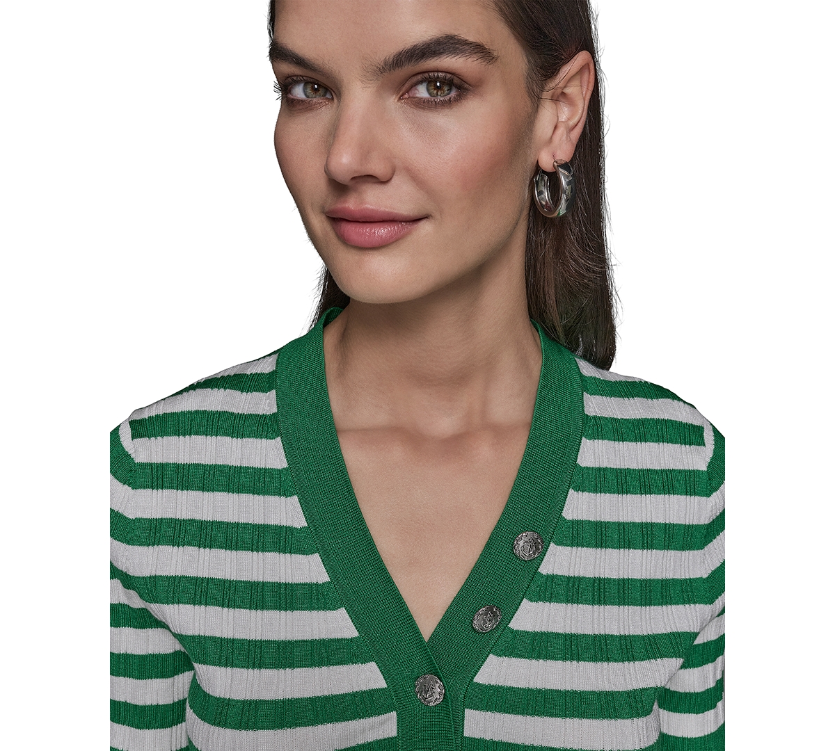 Karl Lagerfeld Women's Stripe Short-sleeve Sweater In Flore Green  Soft White