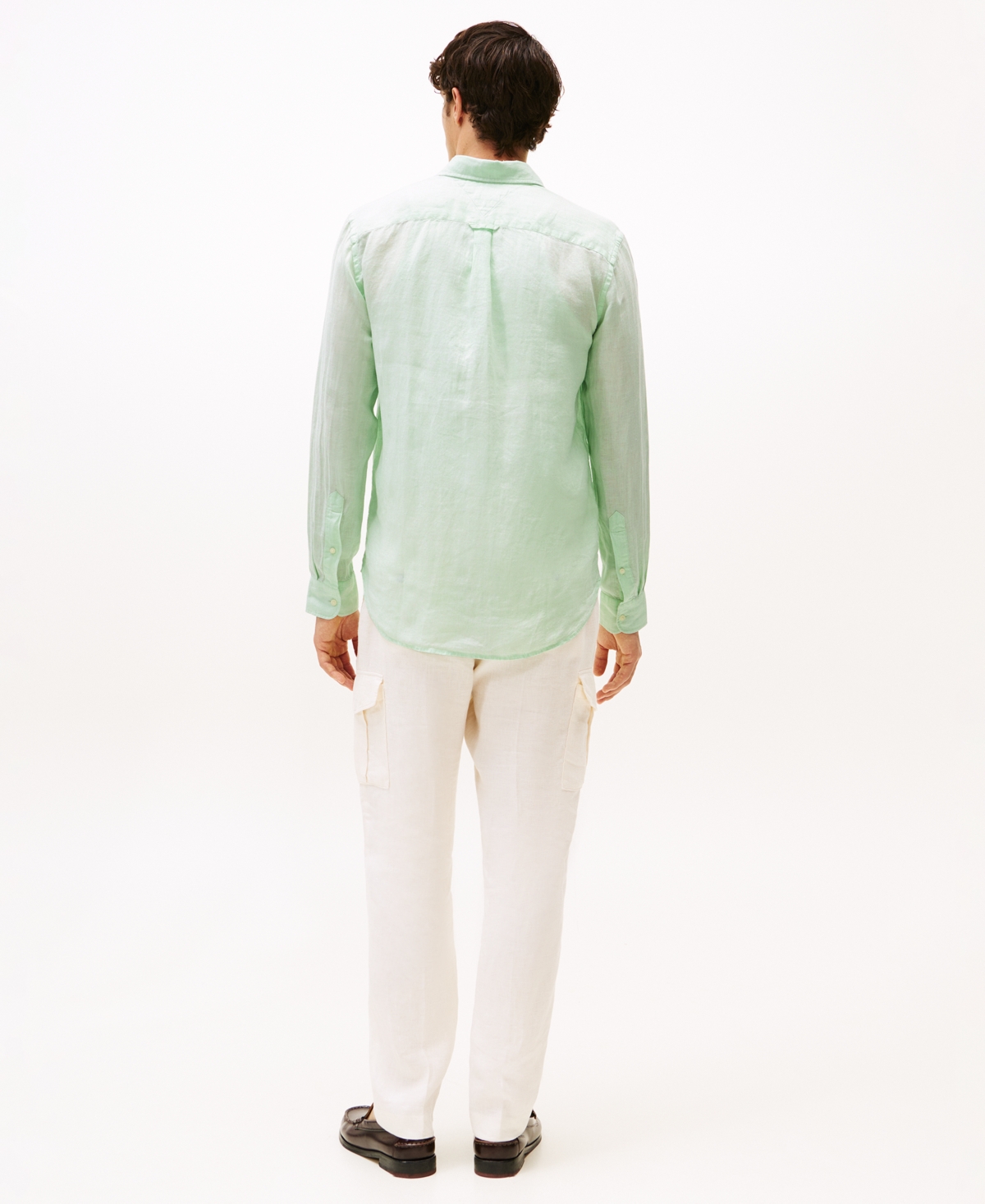 Tommy Hilfiger Men's Pigment-dyed Linen Button-down Long Sleeve Shirt In Green