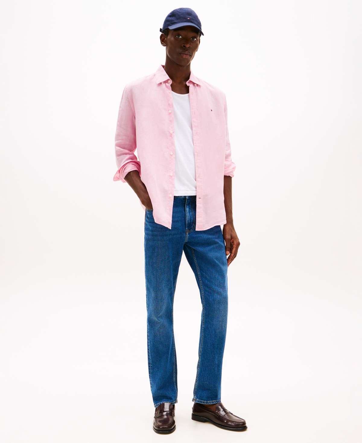 Tommy Hilfiger Men's Pigment-dyed Linen Button-down Long Sleeve Shirt In Pink
