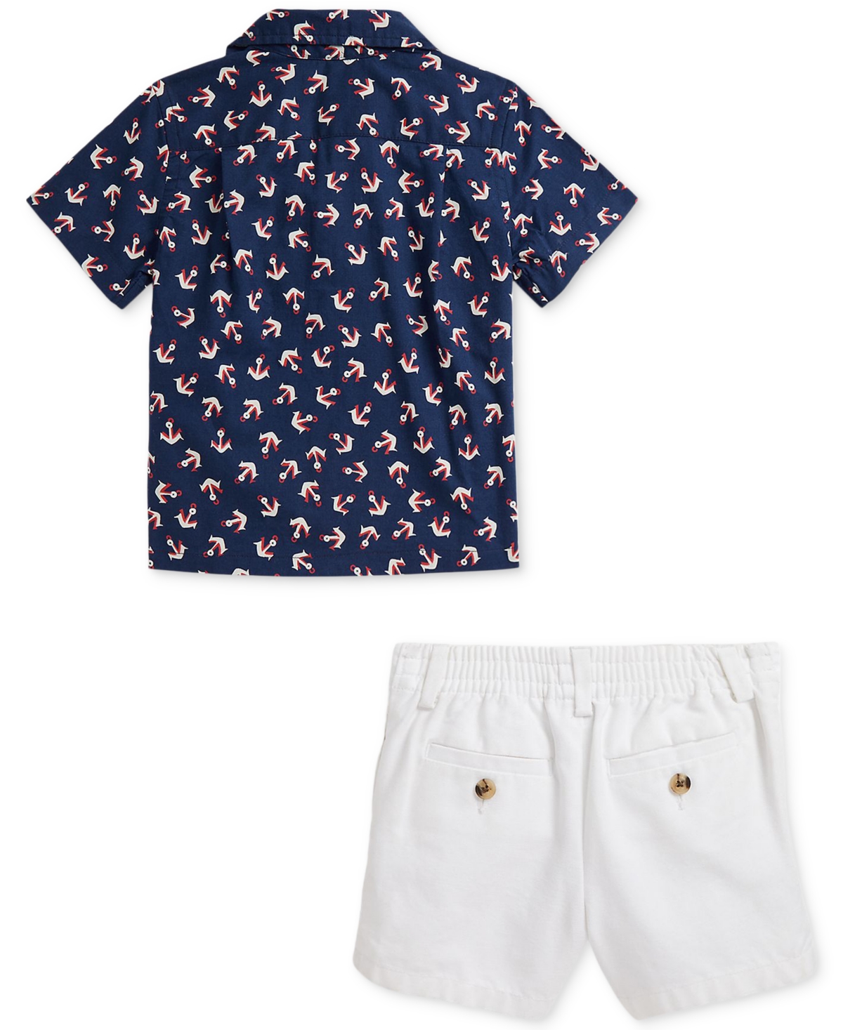 Polo Ralph Lauren Baby Boys Anchor-print Camp Shirt & Canvas Short Set In Blue