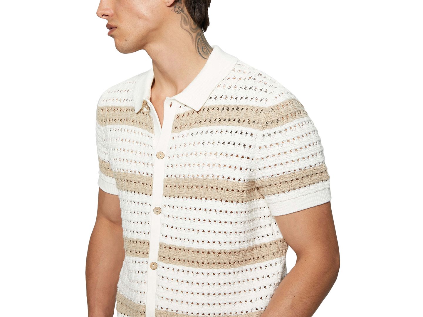 Мужской свитер GUESS Joshua Relaxed Fit Short Sleeve Button-Front Striped, цвет: Белый — фото 3