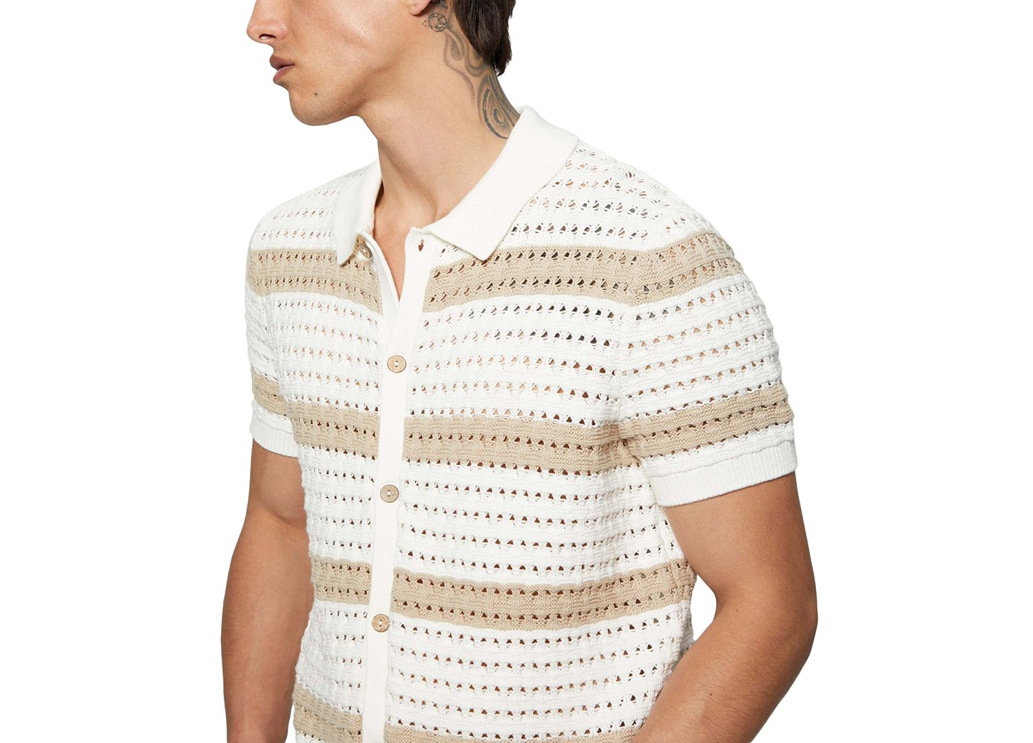 Men's Joshua Relaxed Fit Short Sleeve Button-Front Striped Sweater