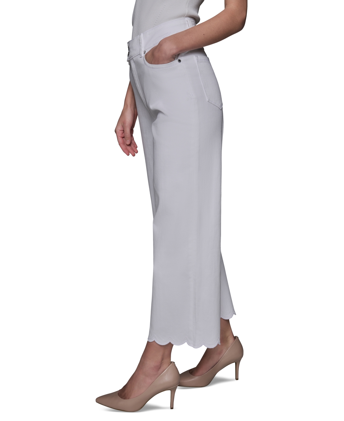 Karl Lagerfeld Women's Scalloped-edge Cropped Jeans In White Denim