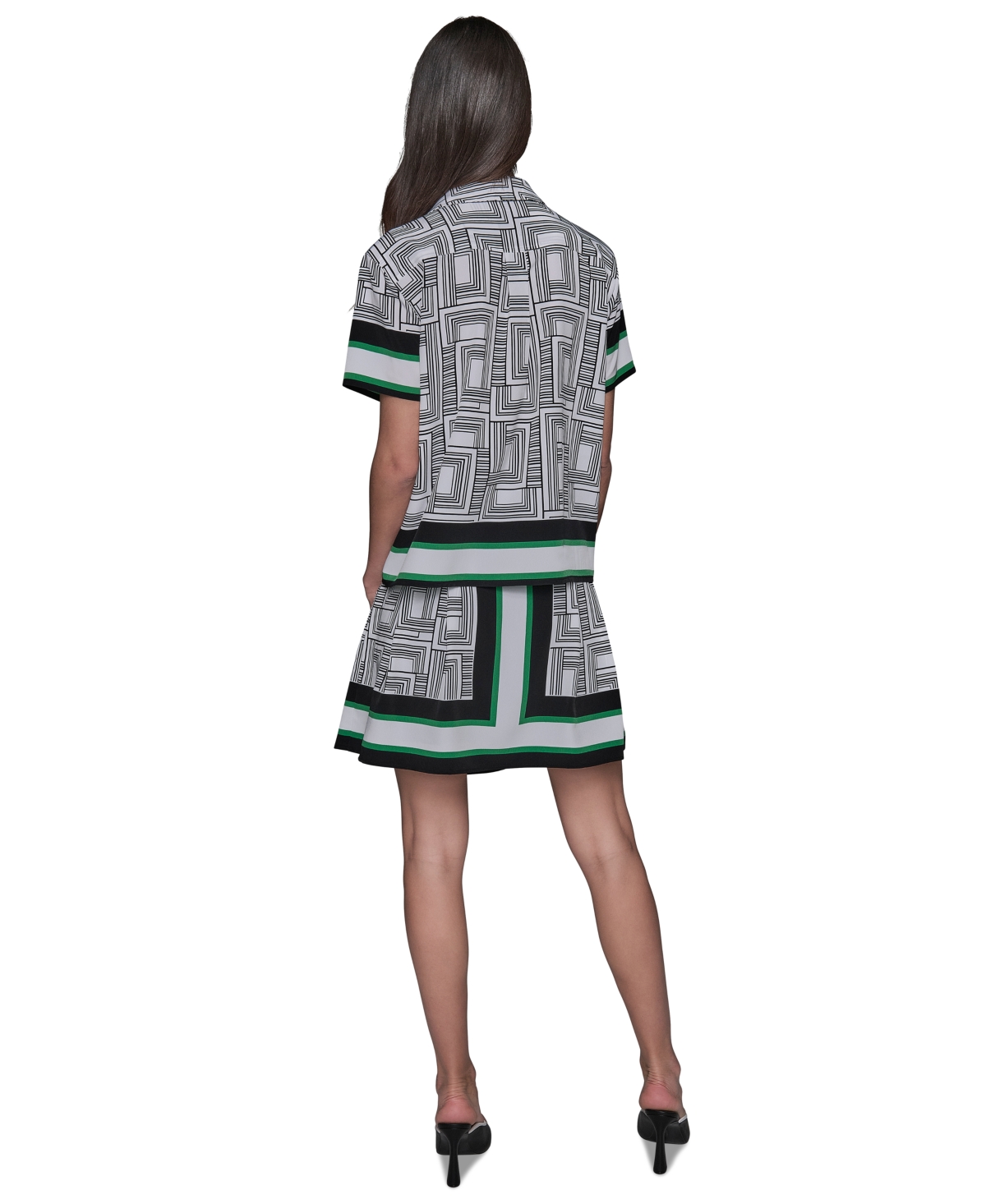 Karl Lagerfeld Women's Border Printed Short Sleeve Button-front Top In Soft White Combo