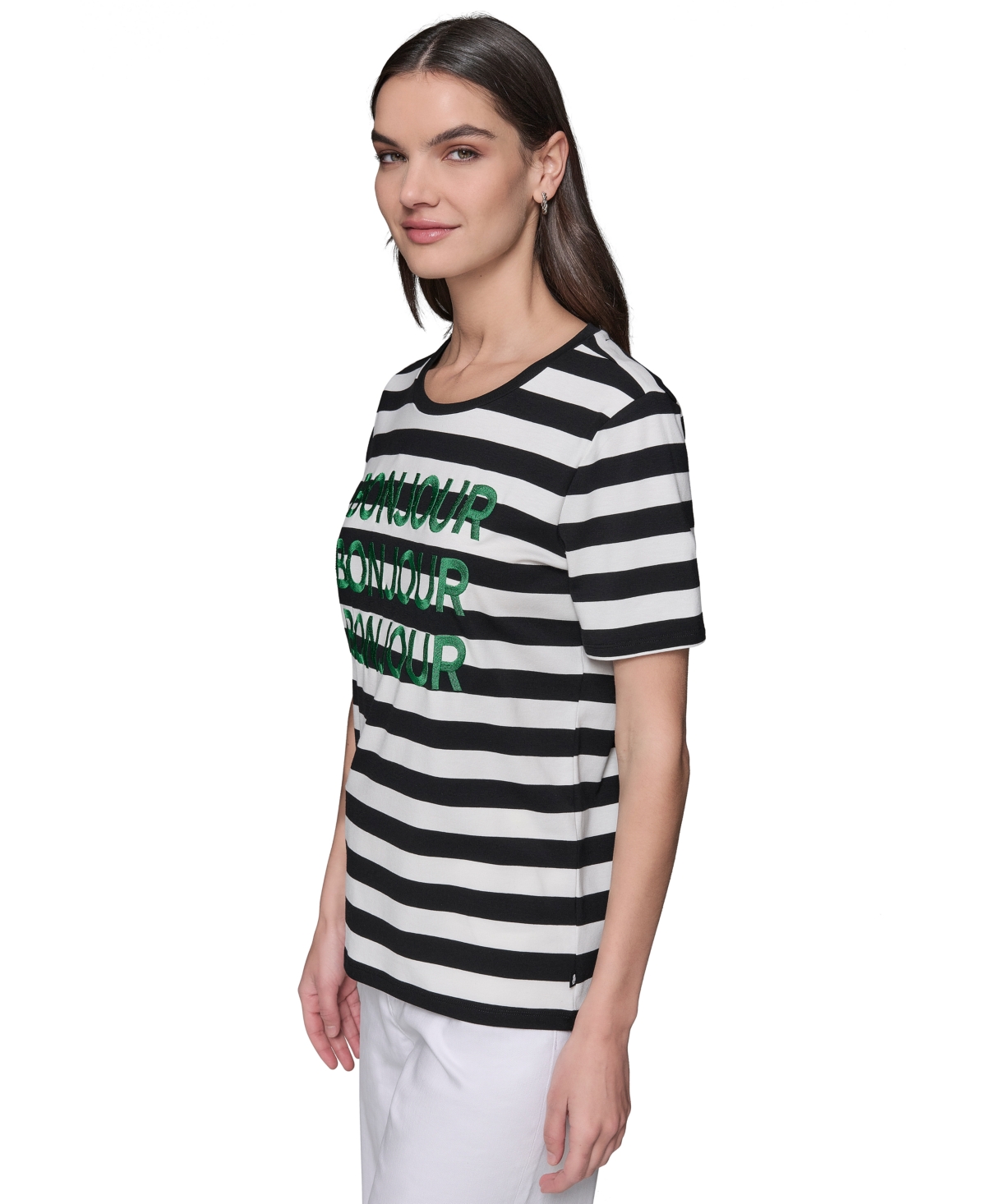 Karl Lagerfeld Paris Women's Striped Bonjour Tee